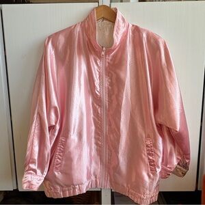 Vintage 80s sz M/L Satin Reversible Zip-up Bomber Jacket Windbreaker Pink Floral